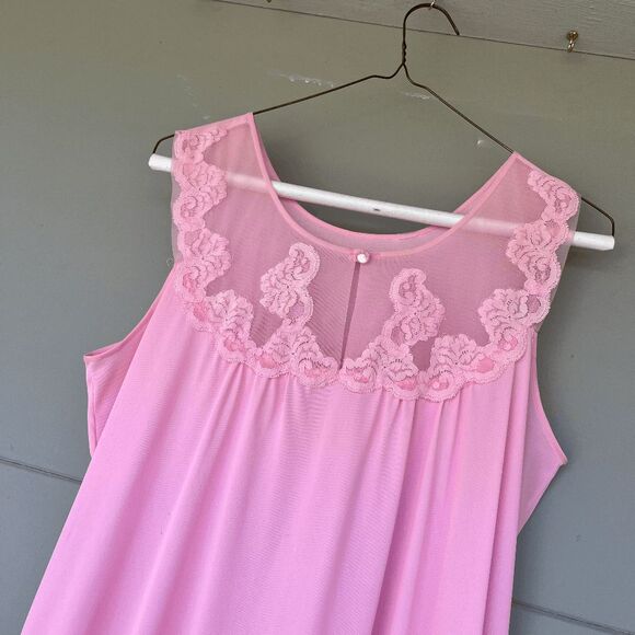 VTG 50s 60s Sheer Pink Chemise Nightgown Lace Trim Pinup Lingerie M - Picture 10 of 12